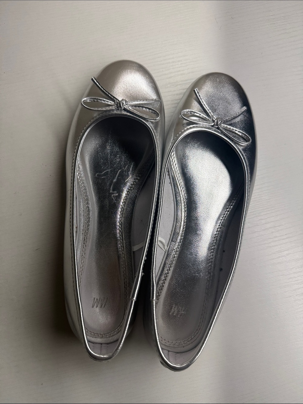 H&M Silver Metallic Ballet Flats with Bow Accent